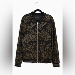 INC International Concepts Men’s Black-Gold Floral Jacket ZIP Statement Bomber